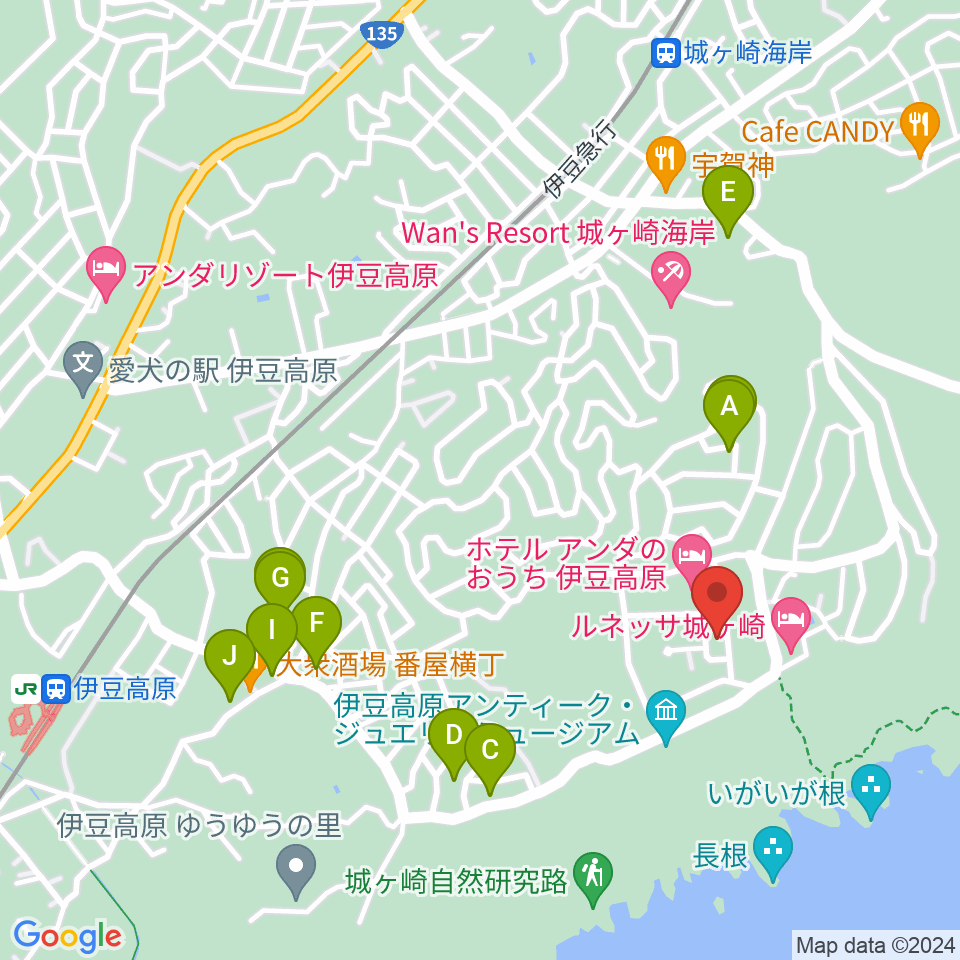 伊豆スタジオ周辺のカフェ一覧地図