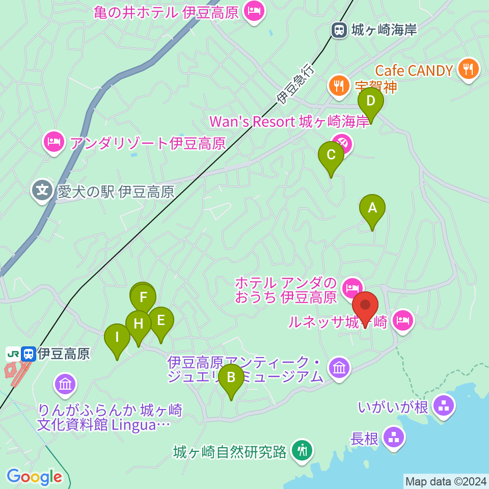 伊豆スタジオ周辺のカフェ一覧地図