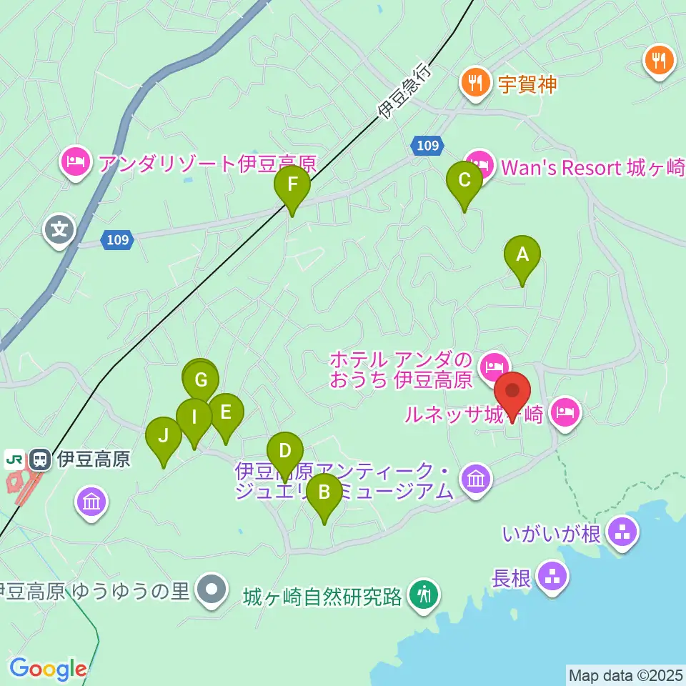 伊豆スタジオ周辺のカフェ一覧地図