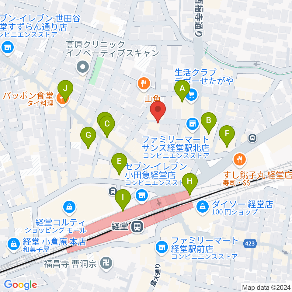 三味線亀屋邦楽器周辺のカフェ一覧地図