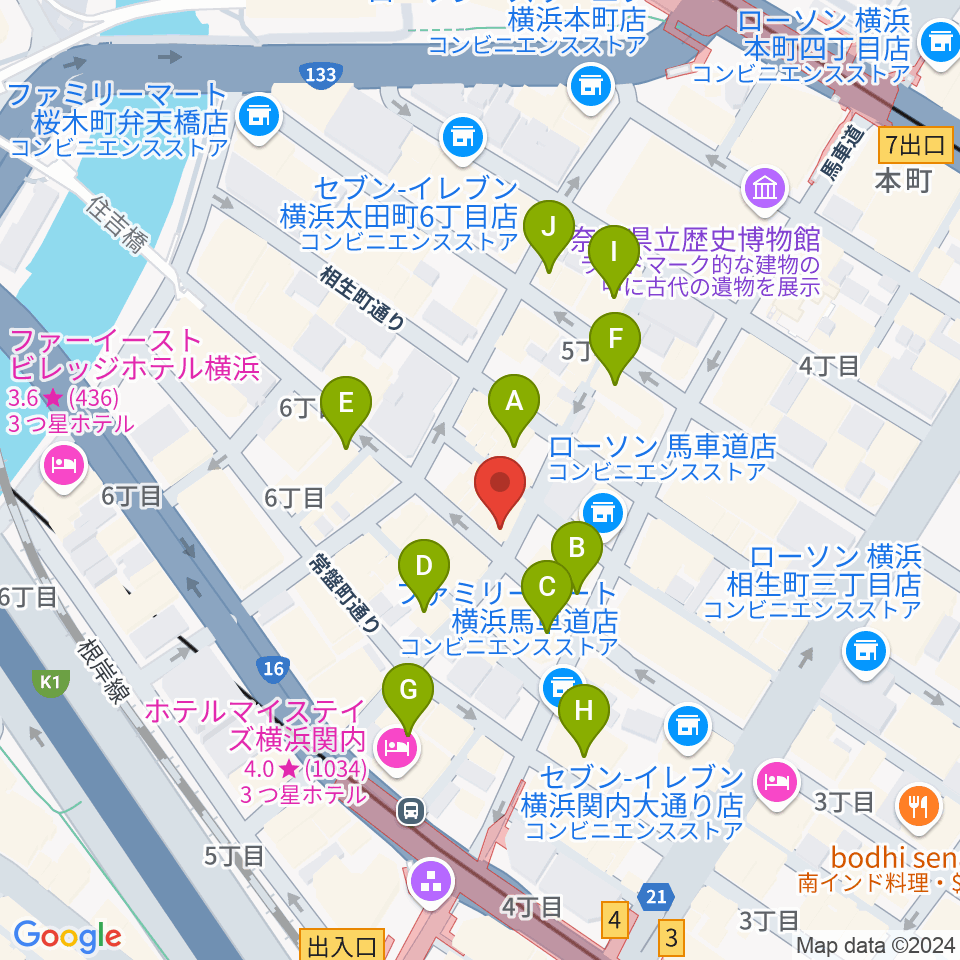 横浜エアジン周辺のカフェ一覧地図