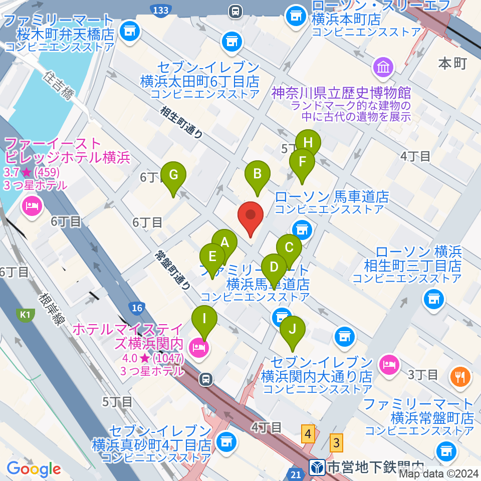 横浜エアジン周辺のカフェ一覧地図