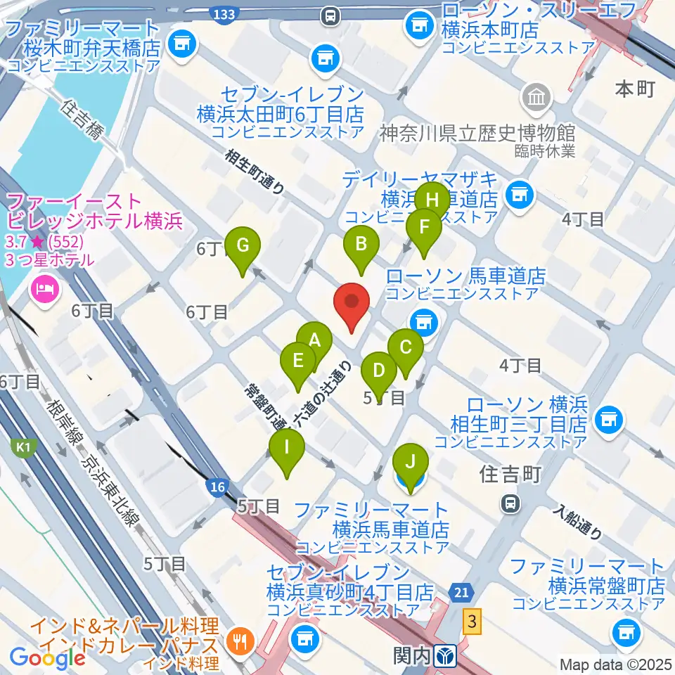 横浜エアジン周辺のカフェ一覧地図