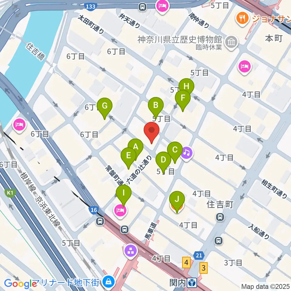 横浜エアジン周辺のカフェ一覧地図