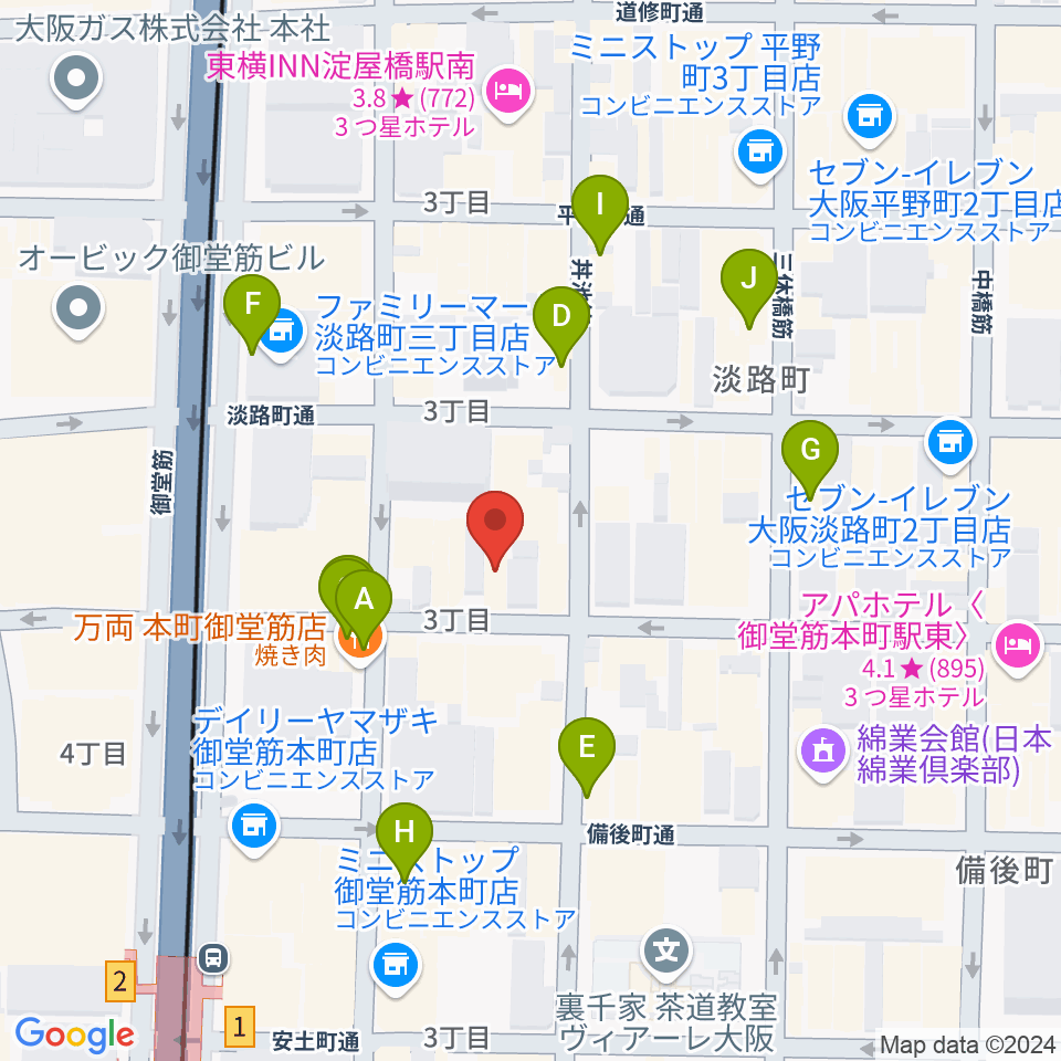 本町ぽっぷ周辺のカフェ一覧地図