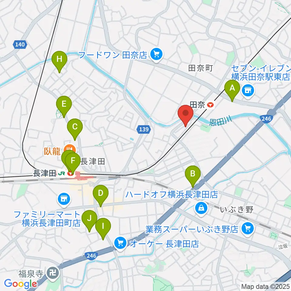 長津田音楽教室タナジアート周辺のカフェ一覧地図