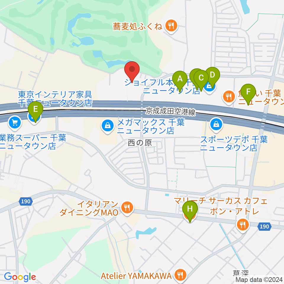 ギターナビ 千葉教室周辺のカフェ一覧地図