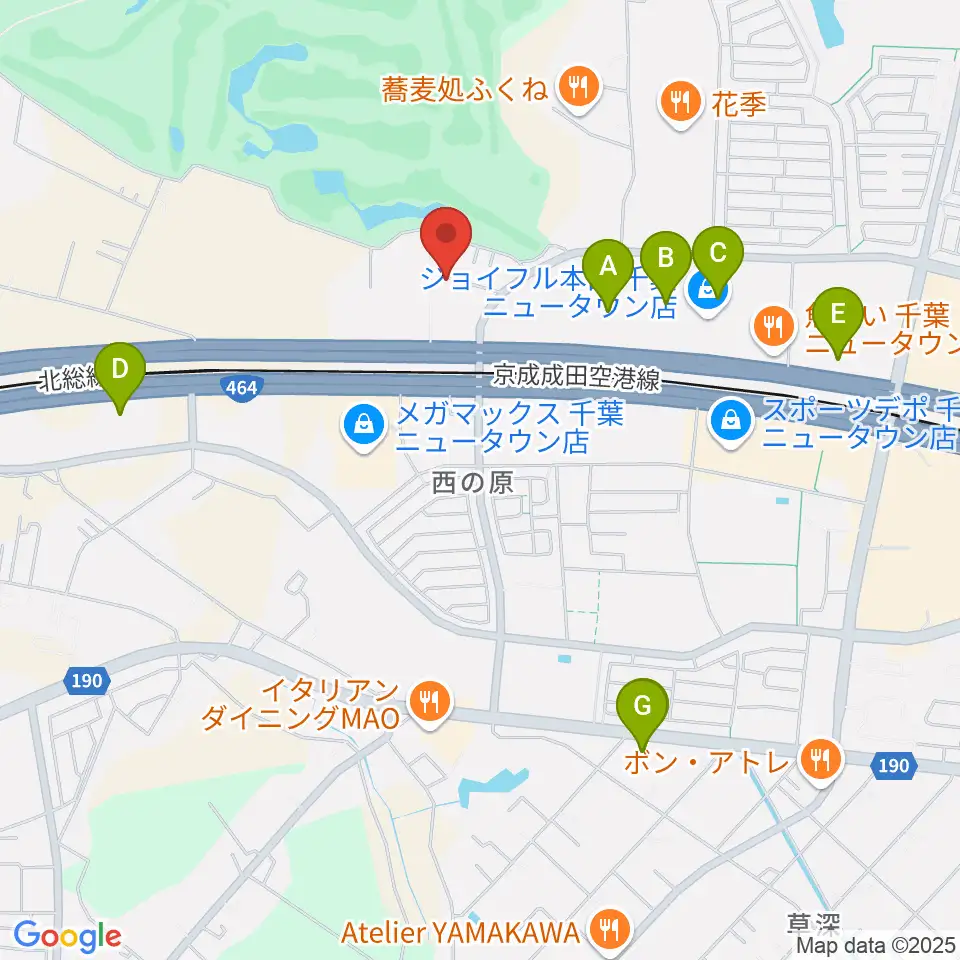 ギターナビ 千葉教室周辺のカフェ一覧地図