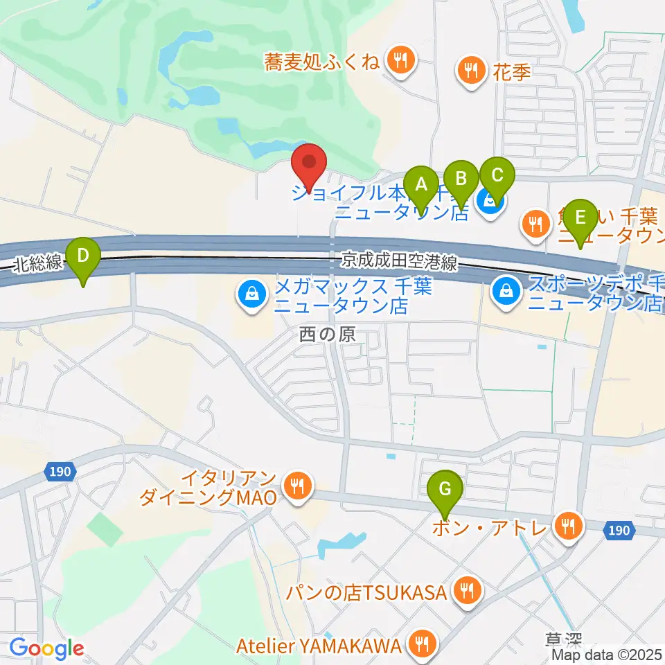 ギターナビ 千葉教室周辺のカフェ一覧地図