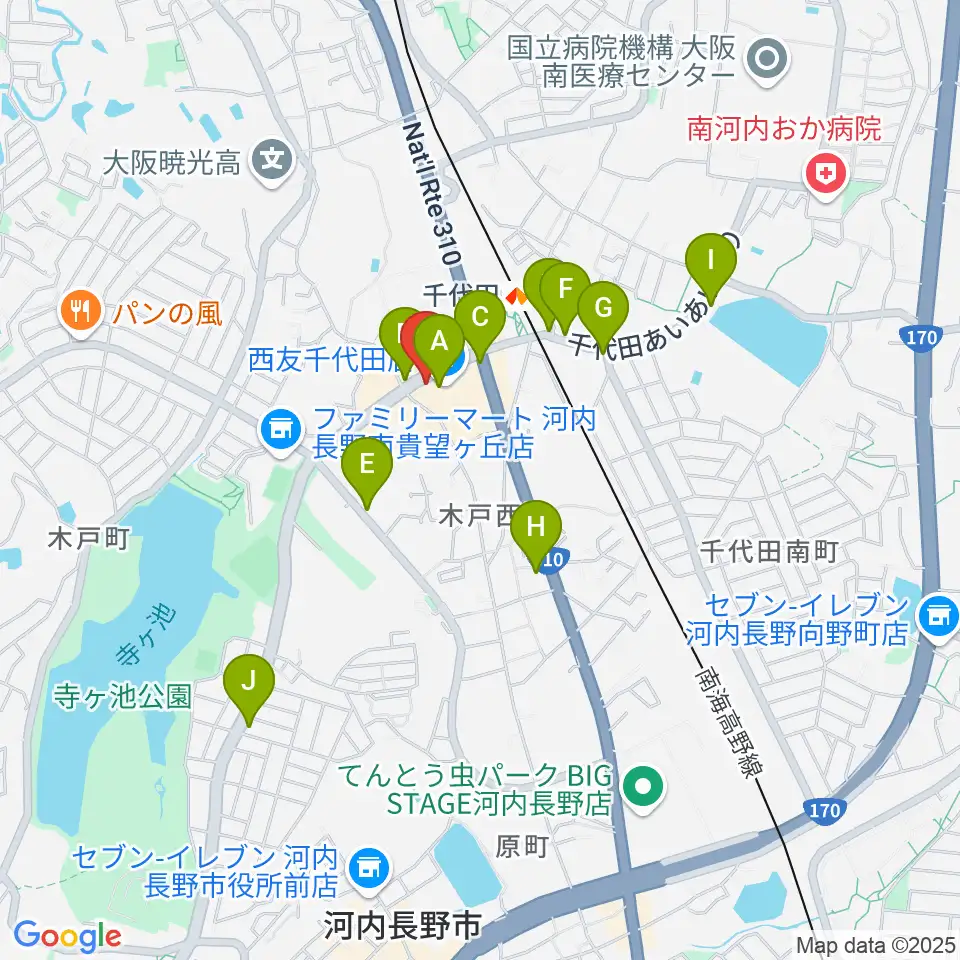 ニシバタ楽器周辺のカフェ一覧地図