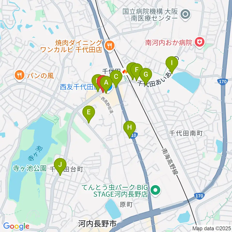 ニシバタ楽器周辺のカフェ一覧地図