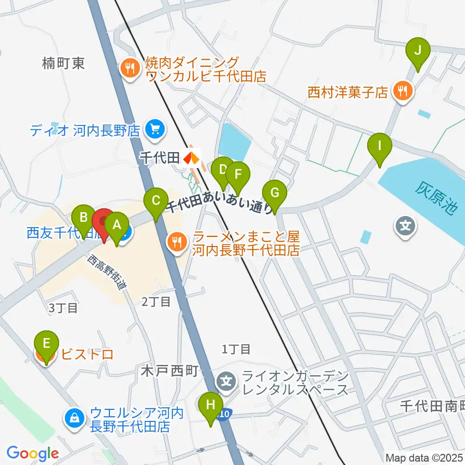 ニシバタ楽器周辺のカフェ一覧地図