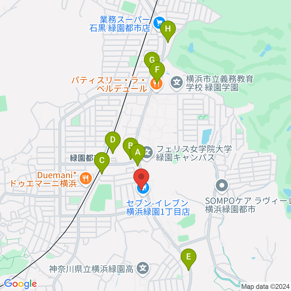 リシュモア音楽教室周辺のカフェ一覧地図