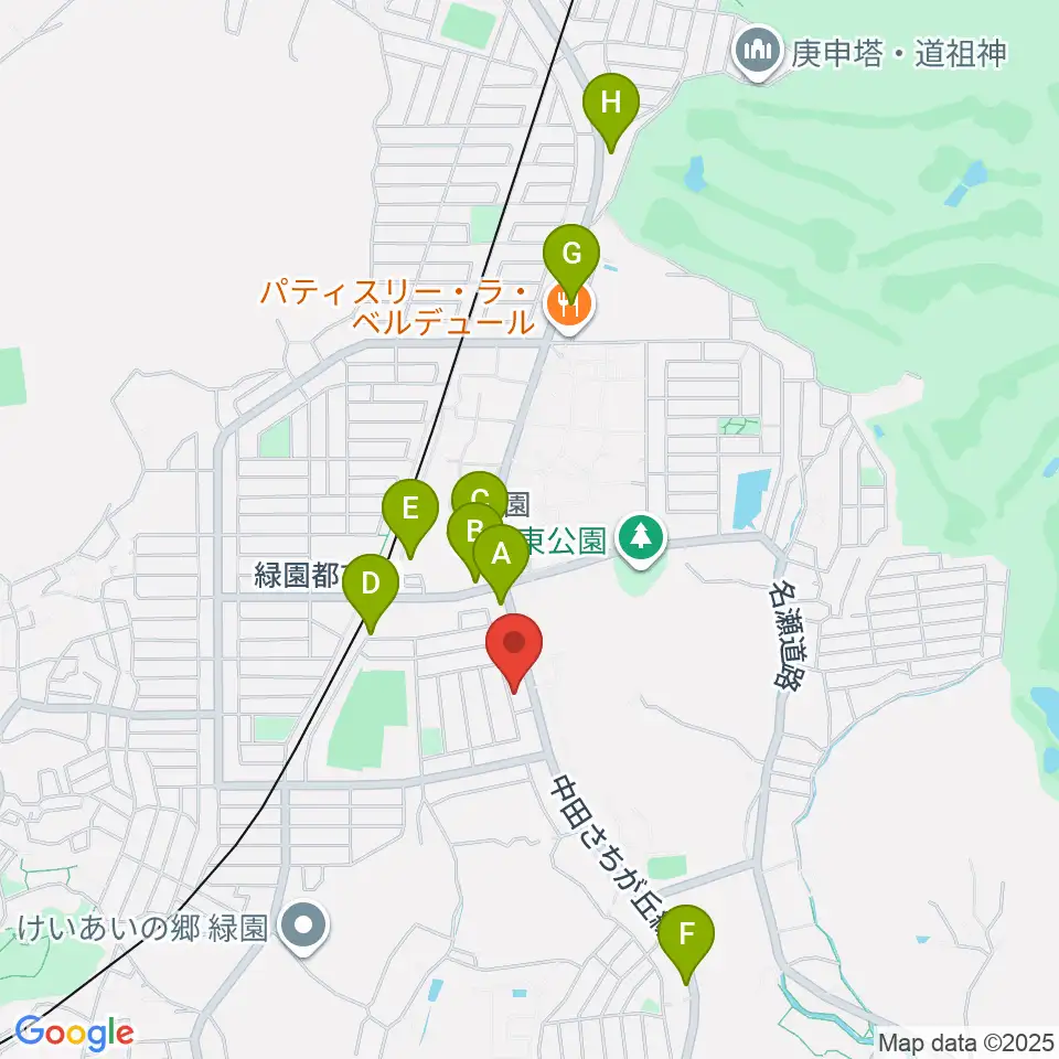 リシュモア音楽教室周辺のカフェ一覧地図