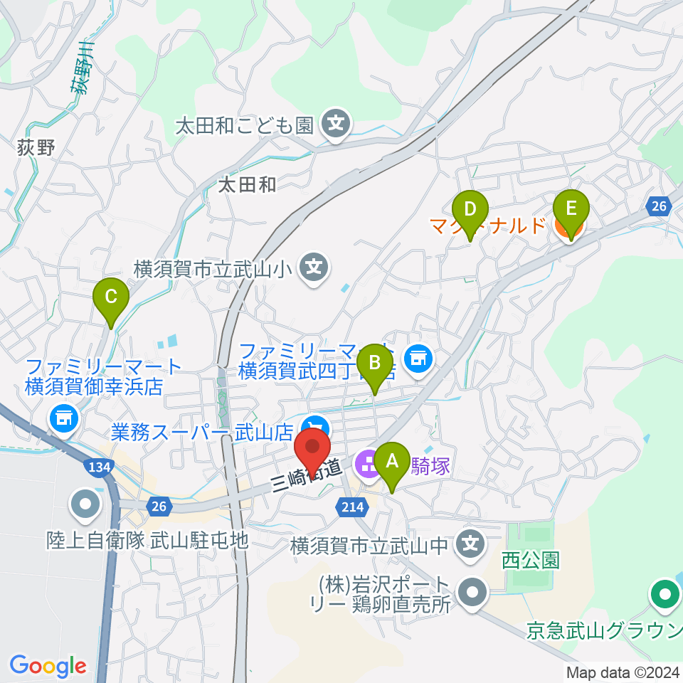 こんちぇると音楽教室周辺のカフェ一覧地図