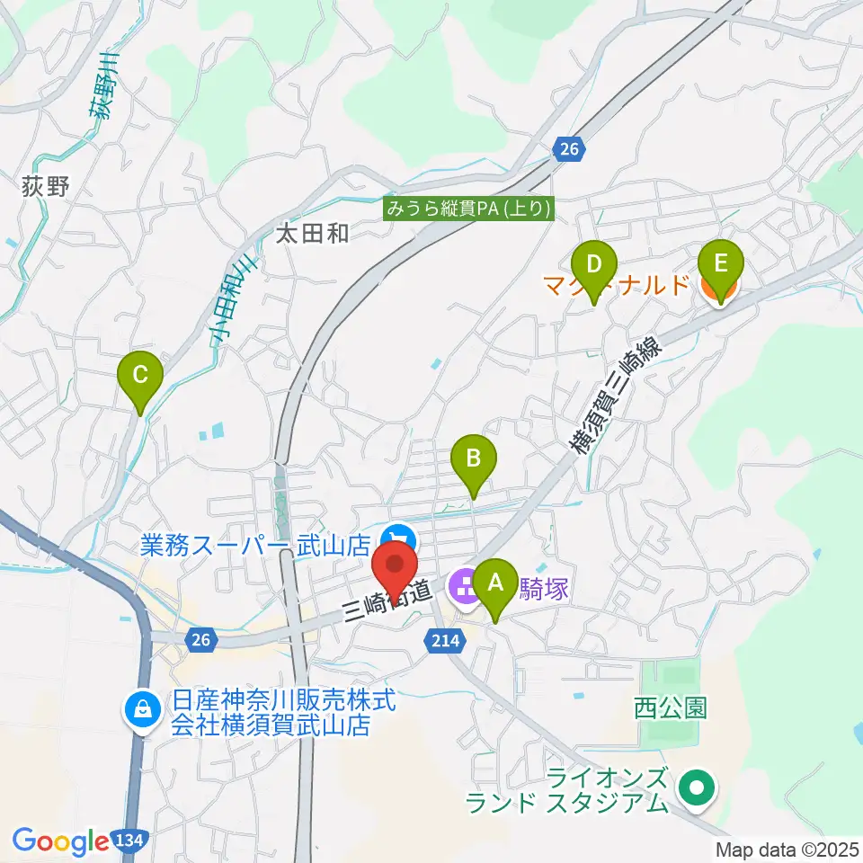 こんちぇると音楽教室周辺のカフェ一覧地図