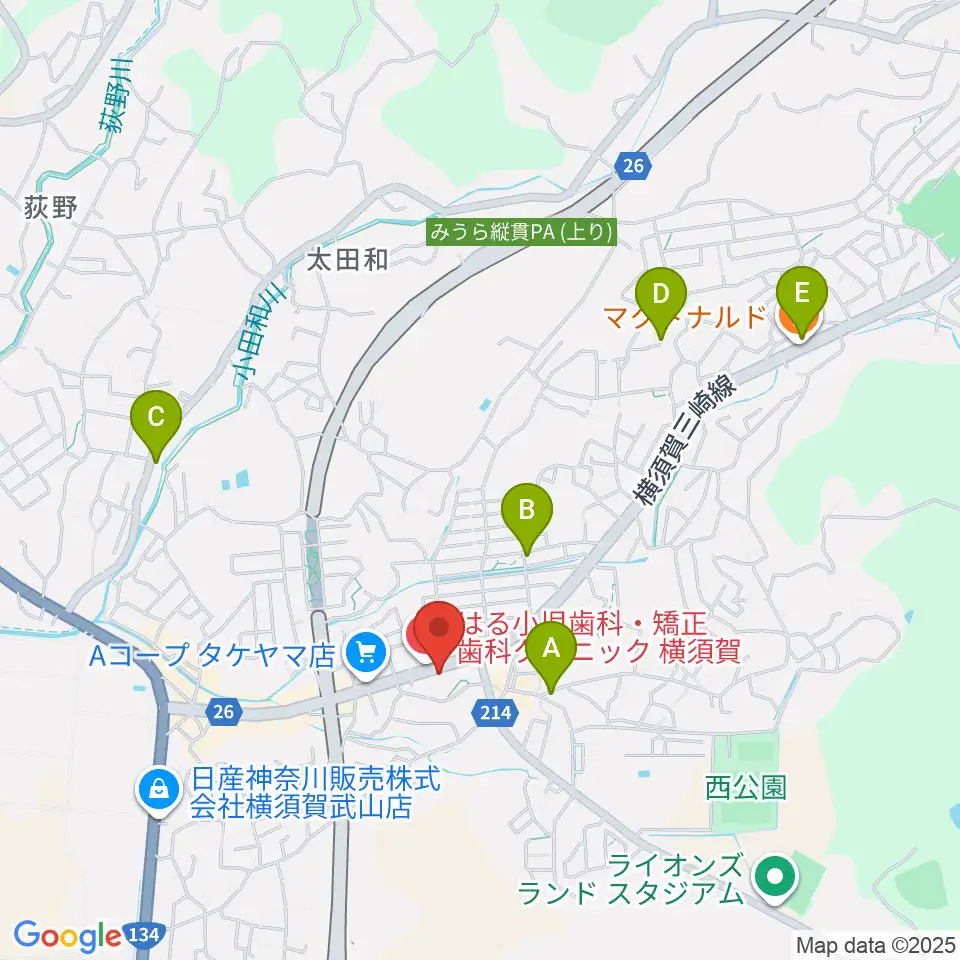 こんちぇると音楽教室周辺のカフェ一覧地図