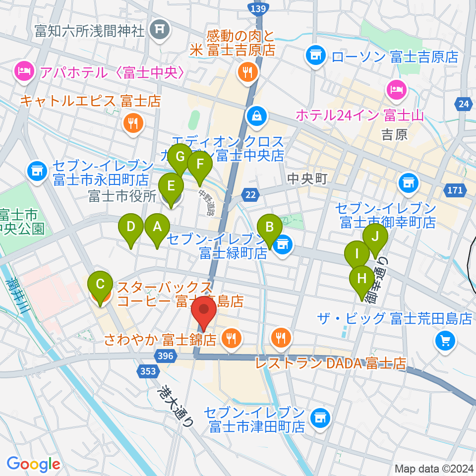 かやはら音楽教室 吉原教室周辺のカフェ一覧地図