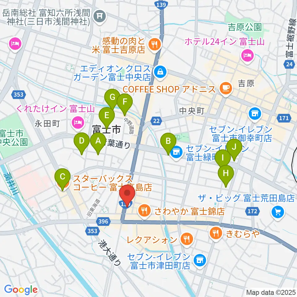 かやはら音楽教室周辺のカフェ一覧地図