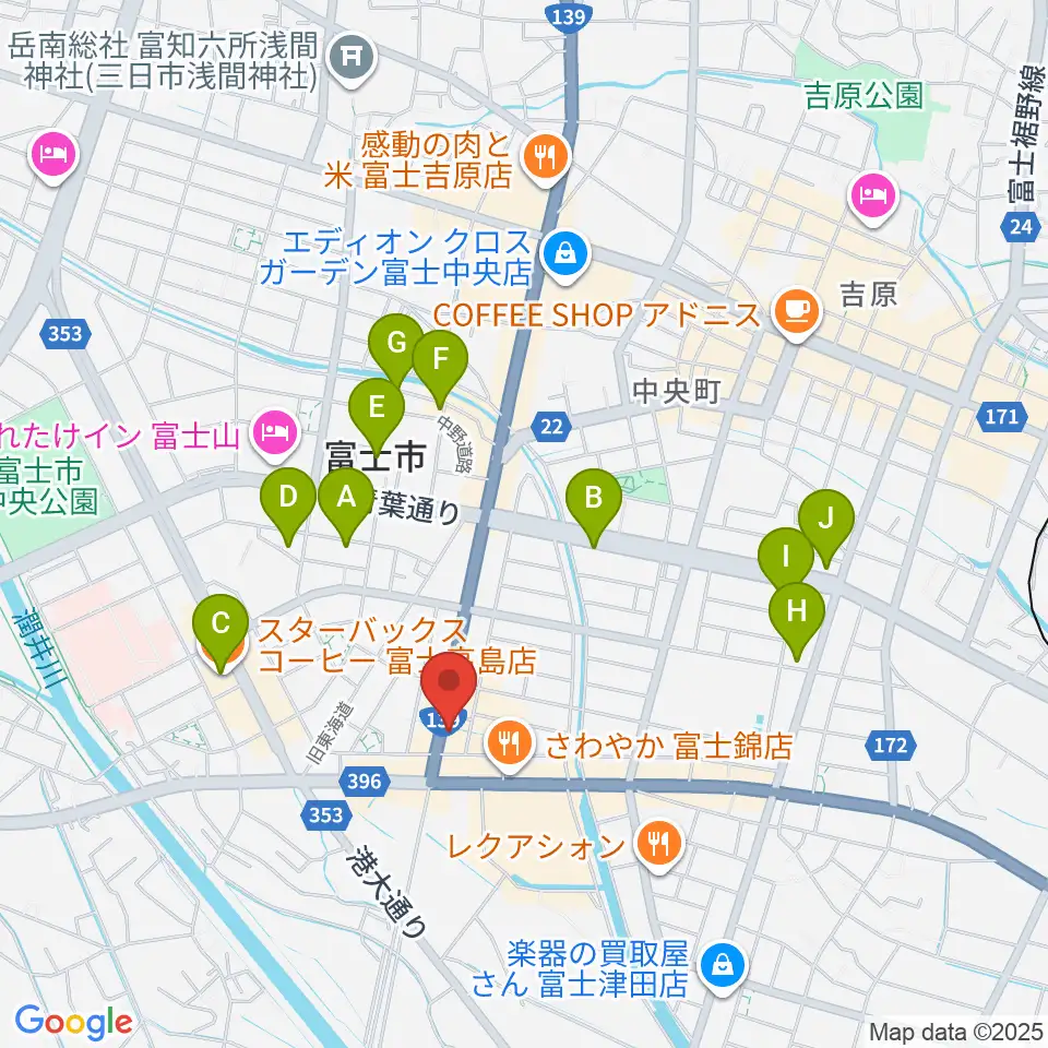 かやはら音楽教室周辺のカフェ一覧地図