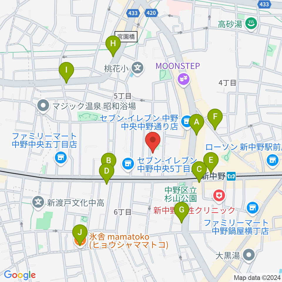 キース工房音楽教室周辺のカフェ一覧地図