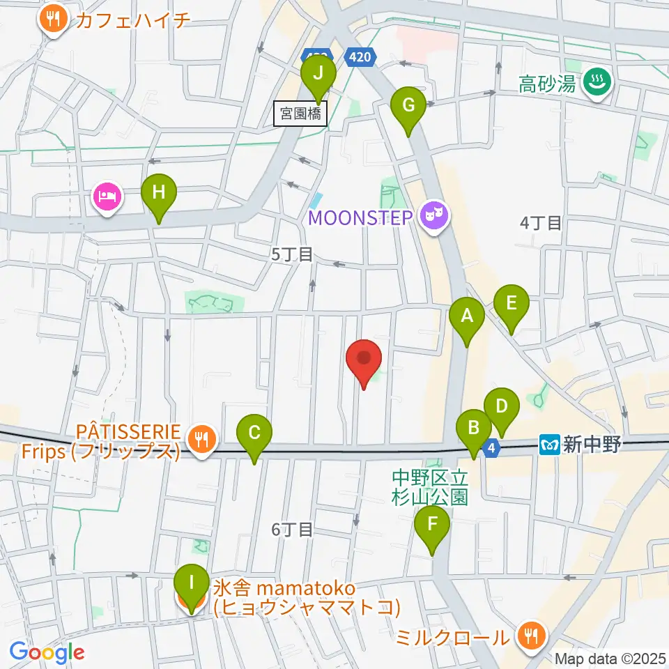 キース工房音楽教室周辺のカフェ一覧地図