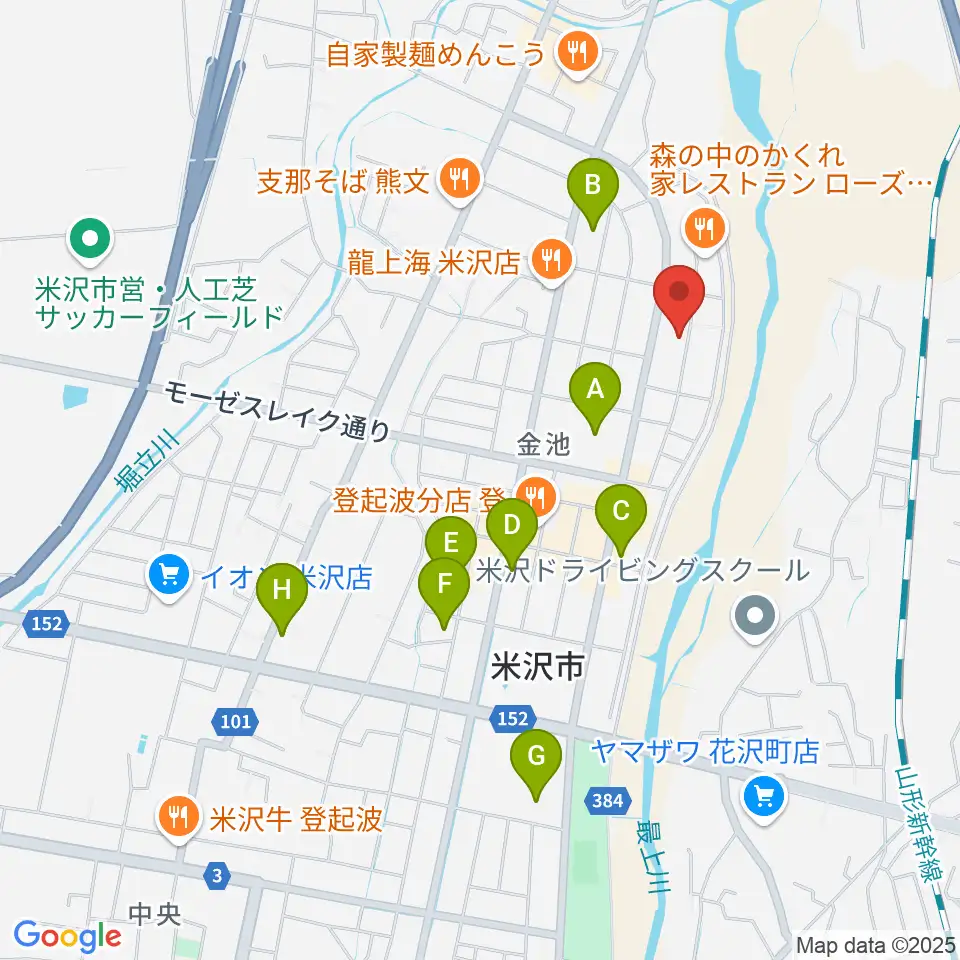音楽アズム舘 米沢店周辺のカフェ一覧地図