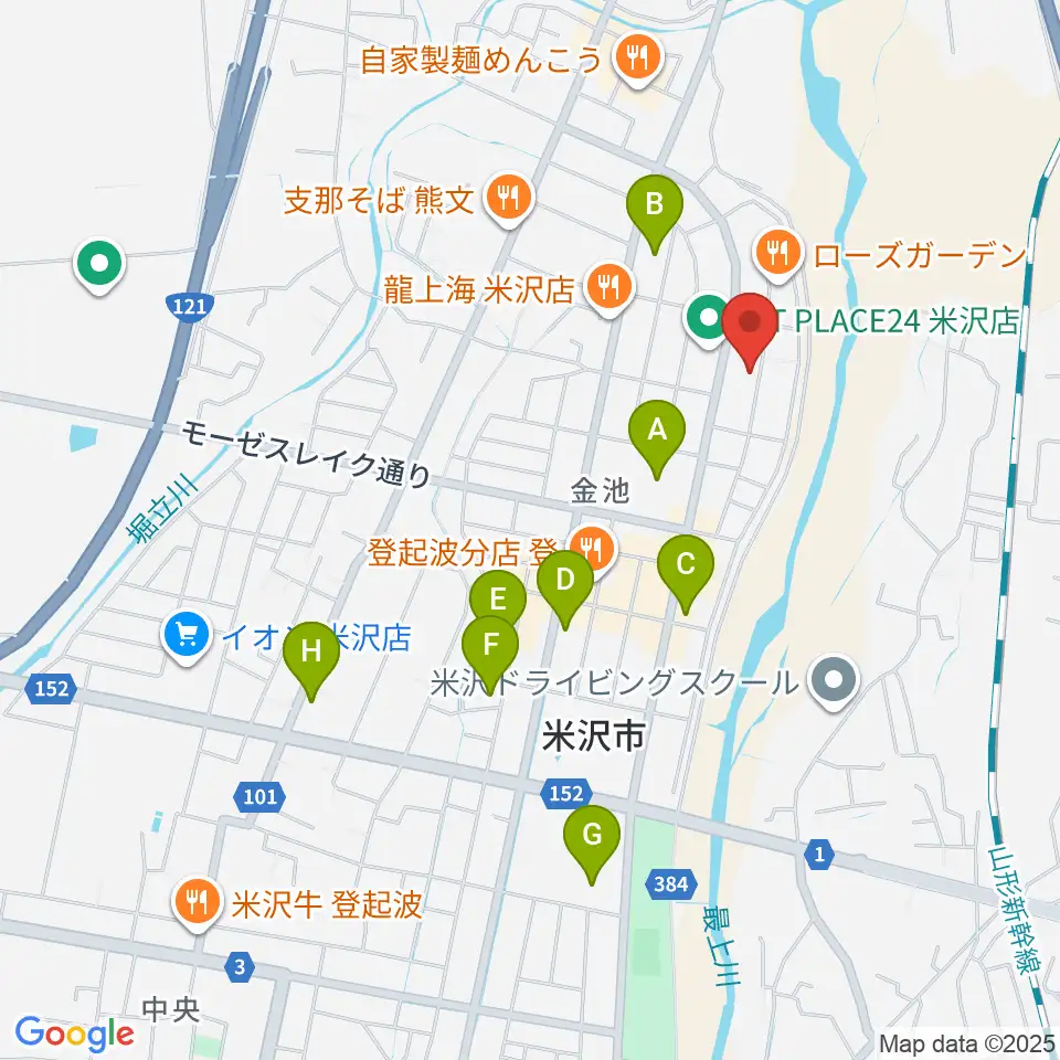 音楽アズム舘 米沢店周辺のカフェ一覧地図