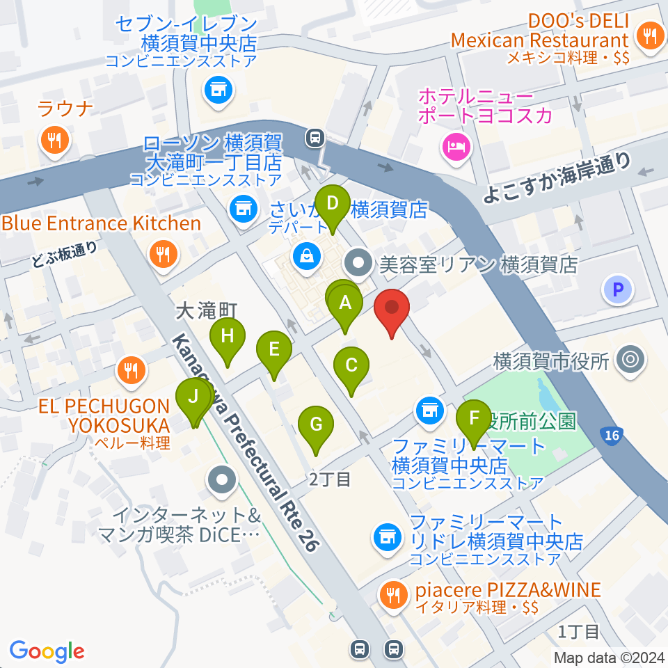 オクターヴ 横須賀中央センター周辺のカフェ一覧地図