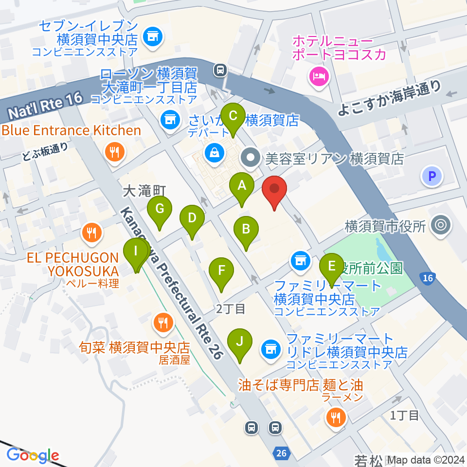 オクターヴ 横須賀中央センター周辺のカフェ一覧地図