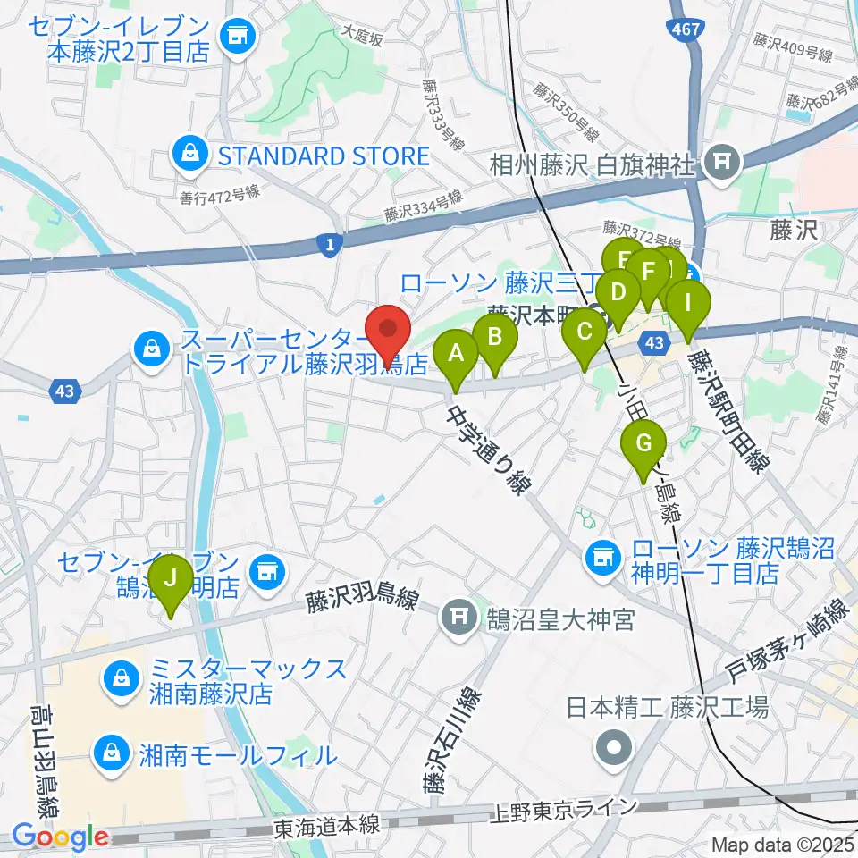 ドルチェ音楽教室 藤沢本町教室周辺のカフェ一覧地図