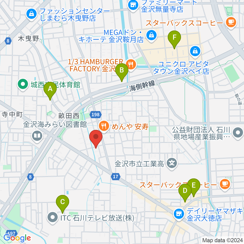 サウンドワーク九里周辺のカフェ一覧地図