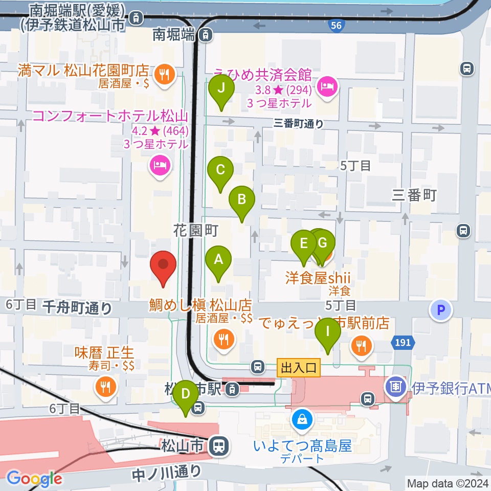 マツヤマ楽器 ミューズ音楽教室周辺のカフェ一覧地図