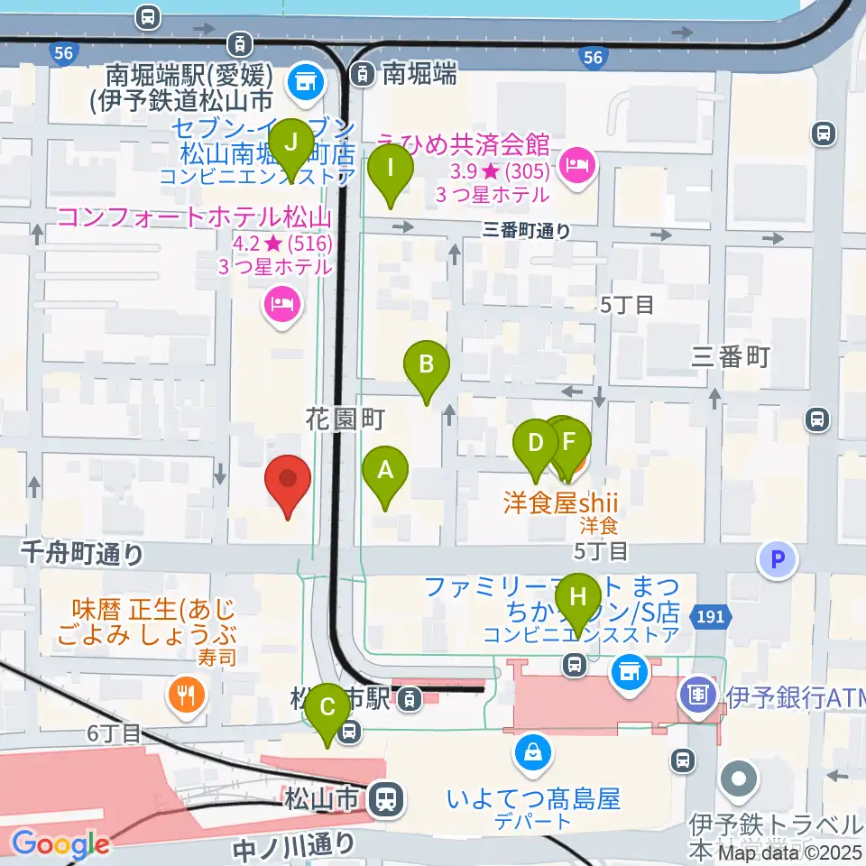 マツヤマ楽器 ミューズ音楽教室周辺のカフェ一覧地図