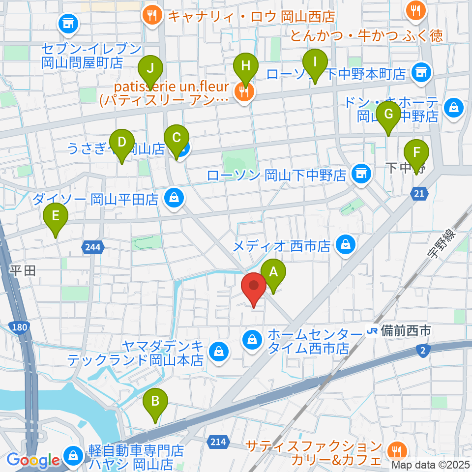 アマービレ音楽院周辺のカフェ一覧地図