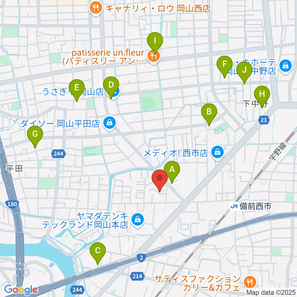 アマービレ音楽院周辺のカフェ一覧地図
