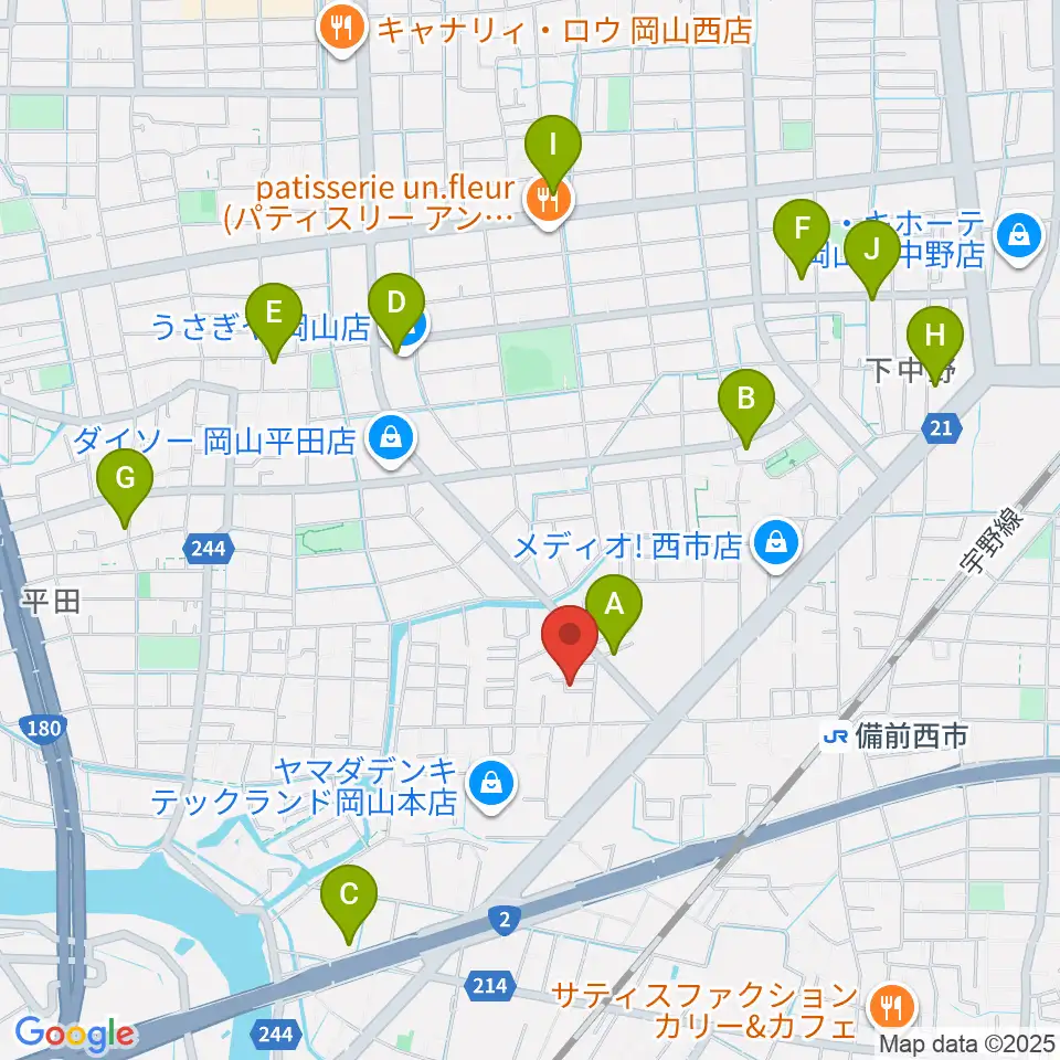 アマービレ音楽院周辺のカフェ一覧地図