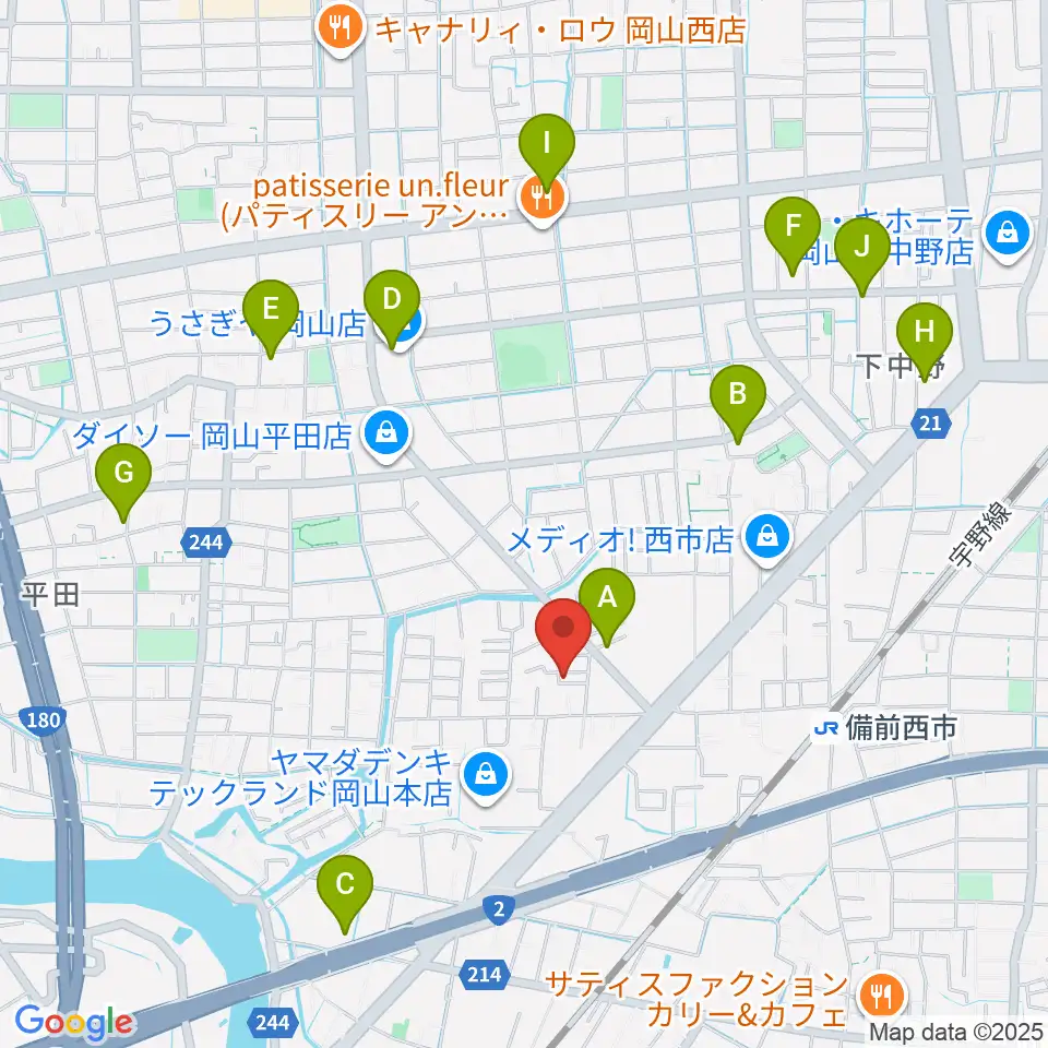 アマービレ音楽院周辺のカフェ一覧地図