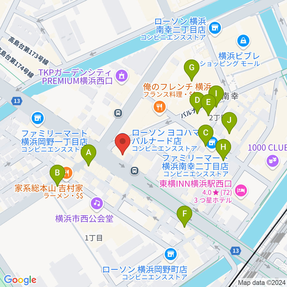 横浜ギタースクール周辺のカフェ一覧地図