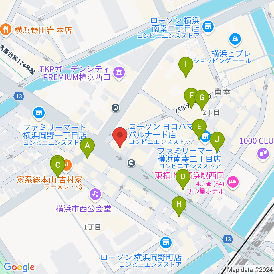 横浜ギタースクール周辺のカフェ一覧地図