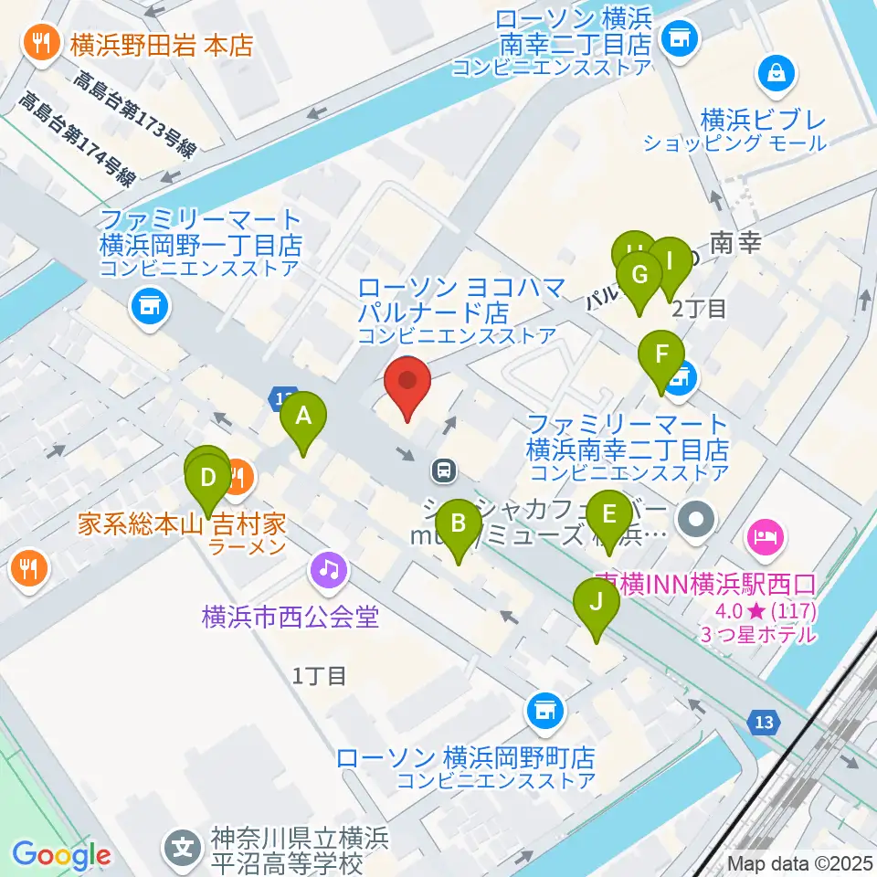 横浜ギタースクール周辺のカフェ一覧地図