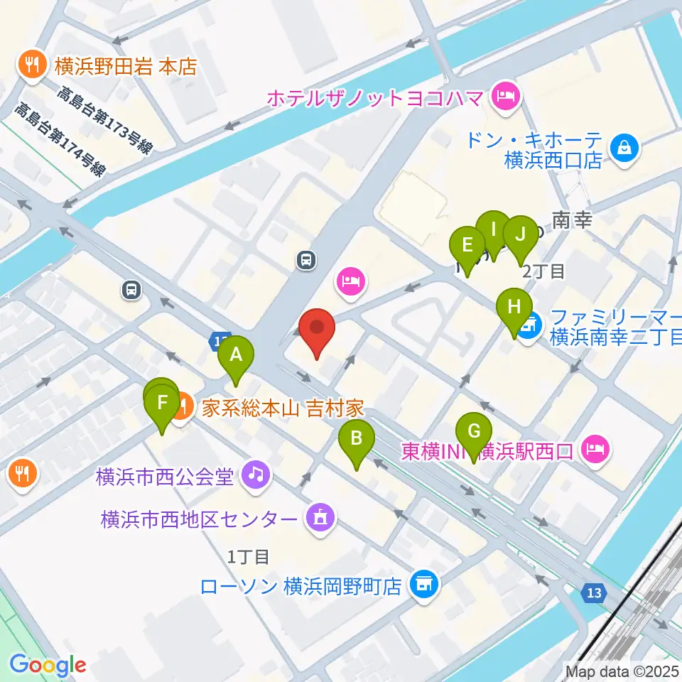横浜ギタースクール周辺のカフェ一覧地図