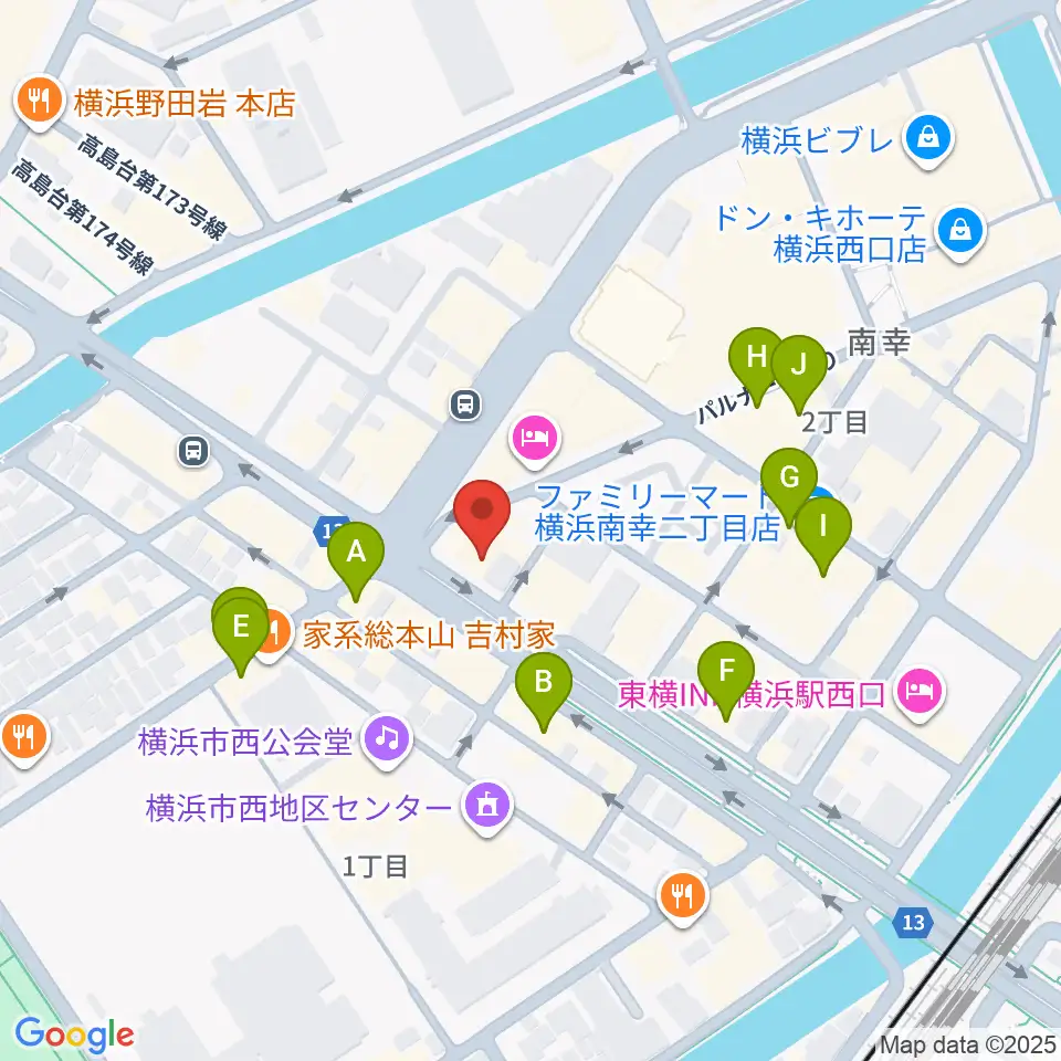 横浜ギタースクール周辺のカフェ一覧地図
