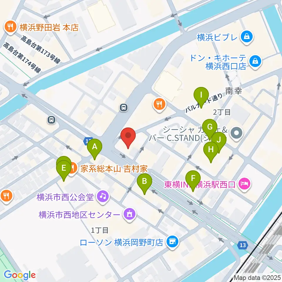 横浜ギタースクール周辺のカフェ一覧地図