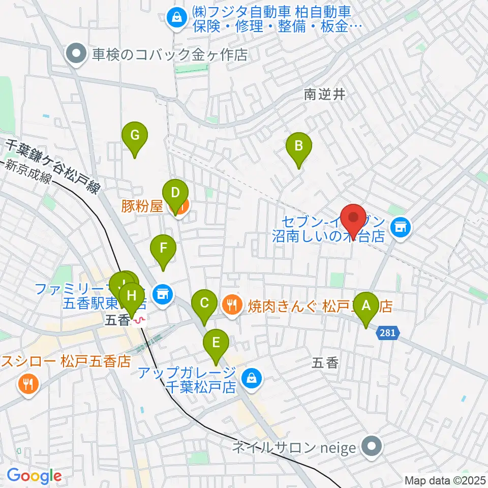 KSK松戸音楽教室周辺のカフェ一覧地図