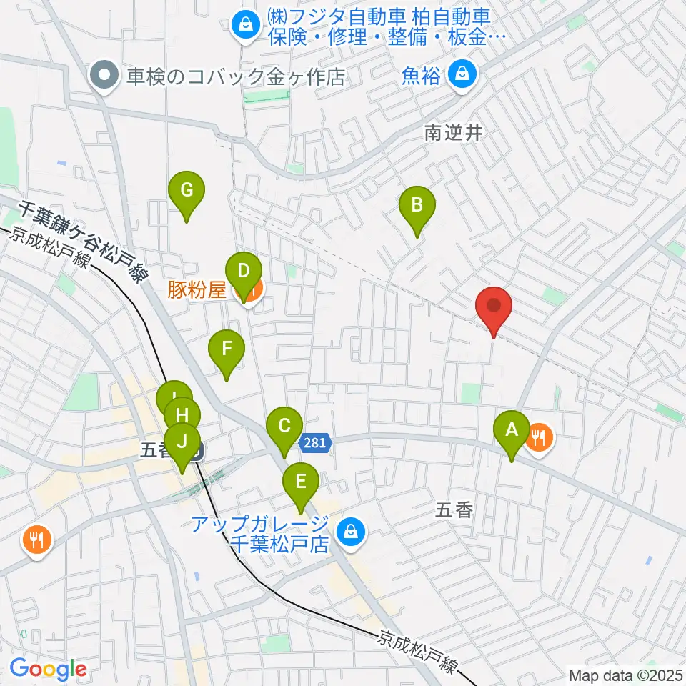KSK松戸音楽教室周辺のカフェ一覧地図