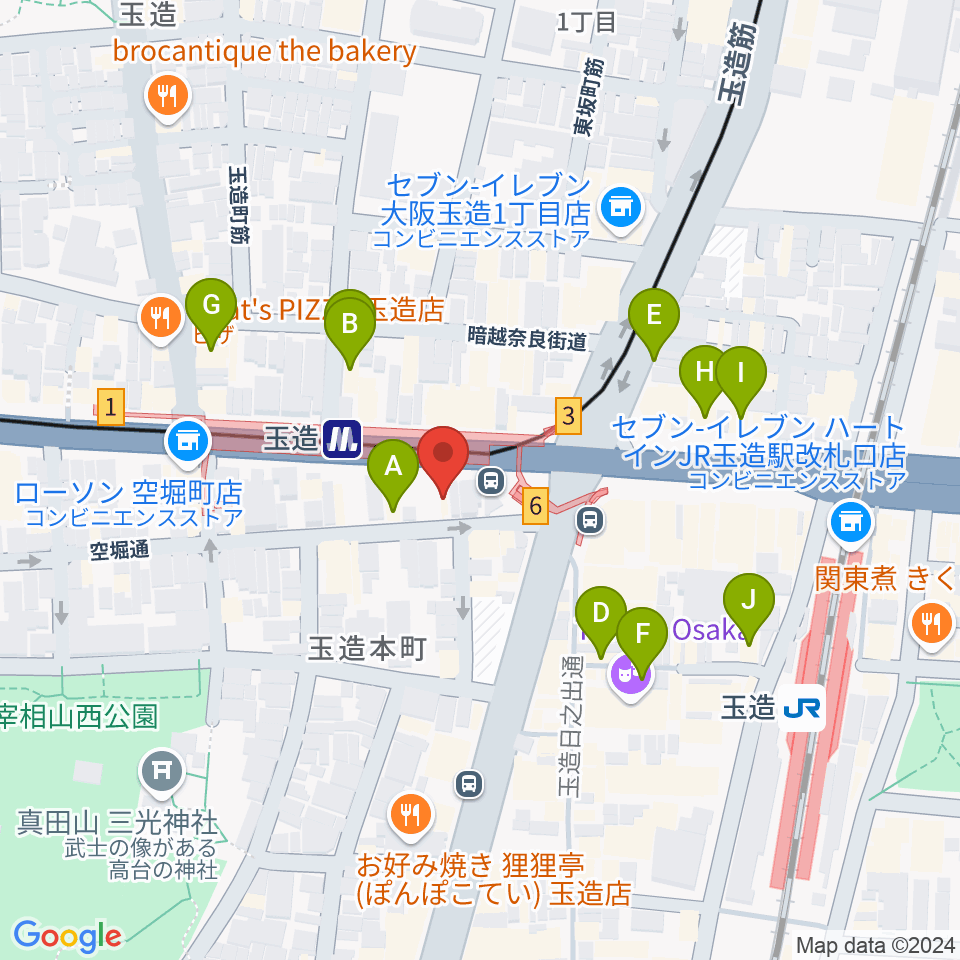 玉造音楽教室周辺のカフェ一覧地図