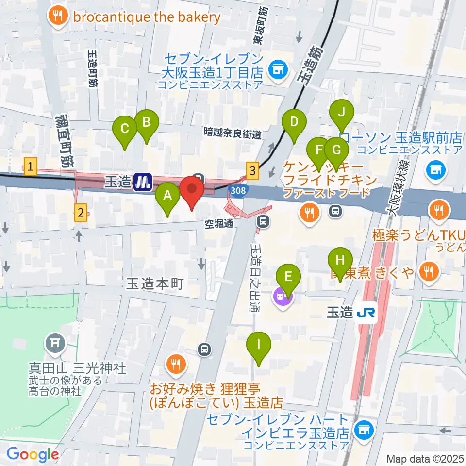 玉造音楽教室周辺のカフェ一覧地図
