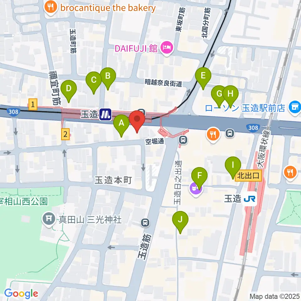 玉造音楽教室周辺のカフェ一覧地図