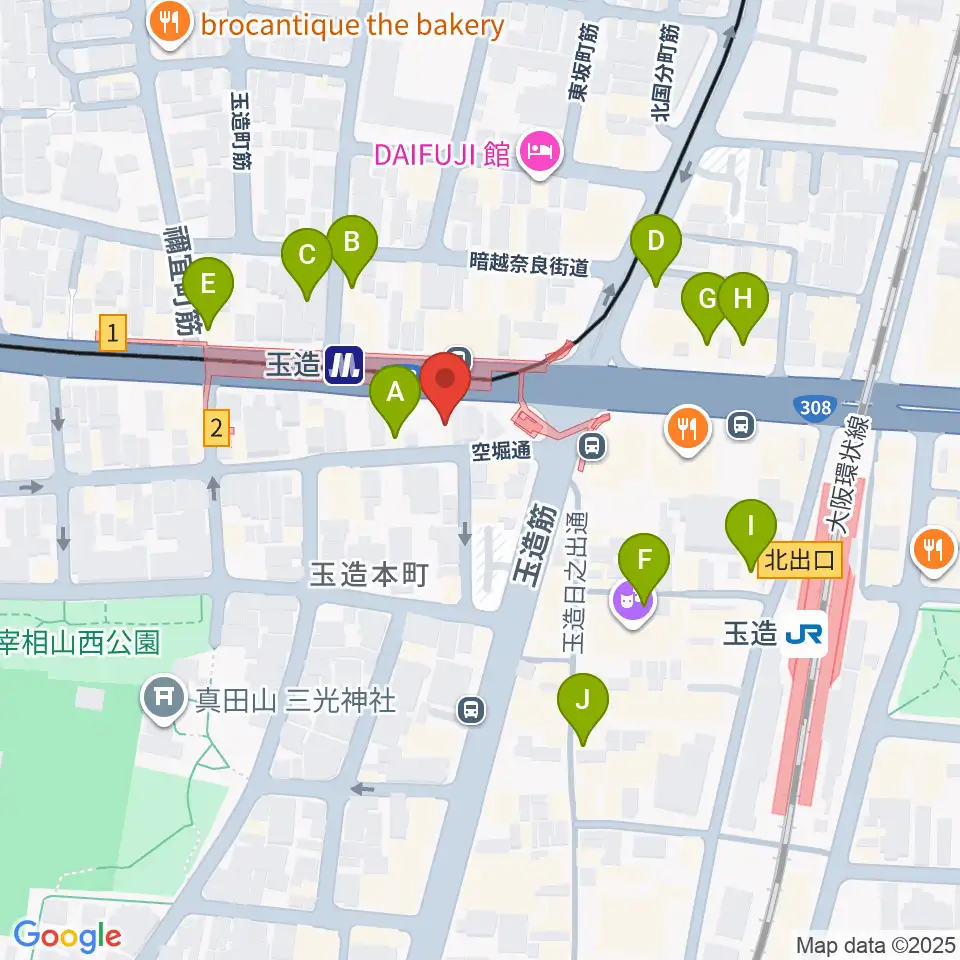 玉造音楽教室周辺のカフェ一覧地図